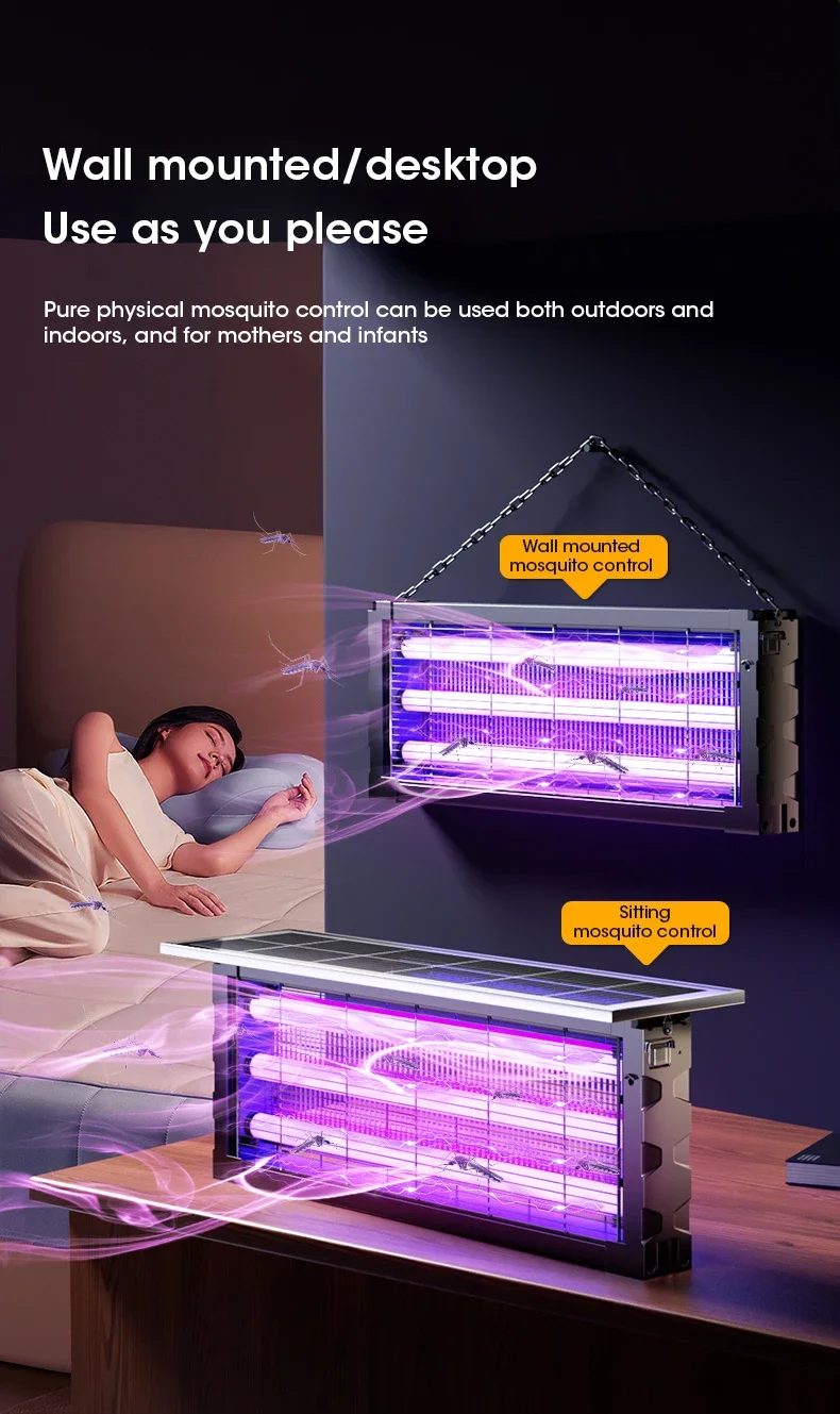 Solar Mosquito Killer Lamp with Light, 395nm UV+Carbon Mesh, IPX5 Waterproof, USB/Solar Rechargeable, 10Y, for Garden/Patio