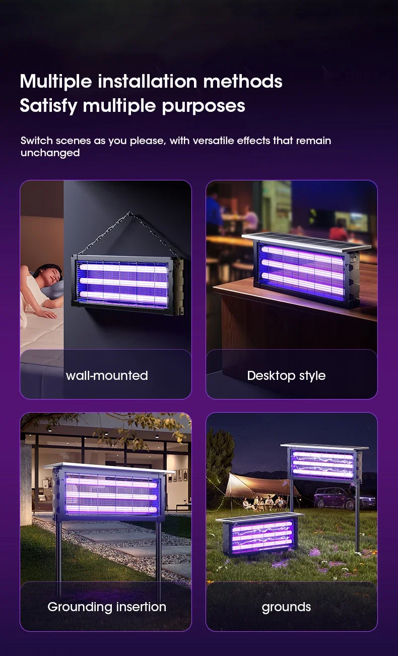 Solar Mosquito Killer Lamp with Light, 395nm UV+Carbon Mesh, IPX5 Waterproof, USB/Solar Rechargeable, 10Y, for Garden/Patio