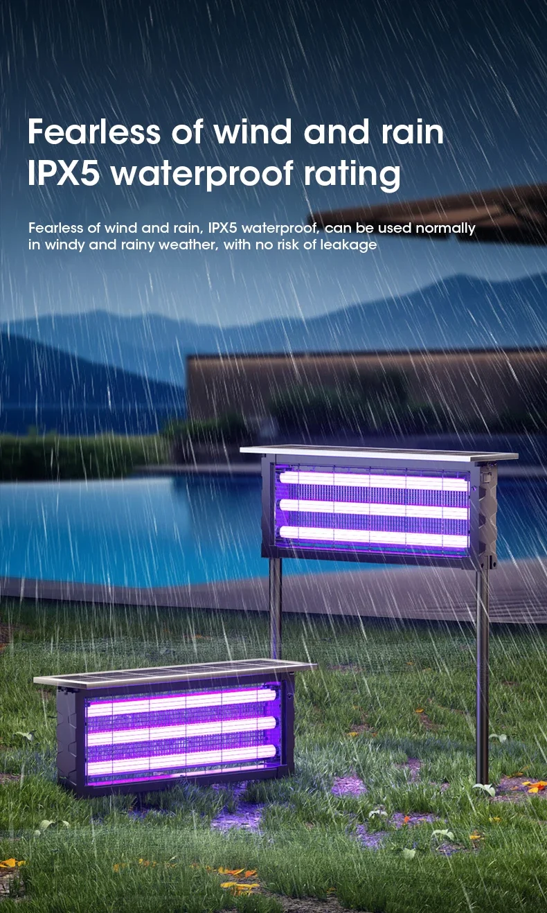 Solar Mosquito Killer Lamp with Light, 395nm UV+Carbon Mesh, IPX5 Waterproof, USB/Solar Rechargeable, 10Y, for Garden/Patio