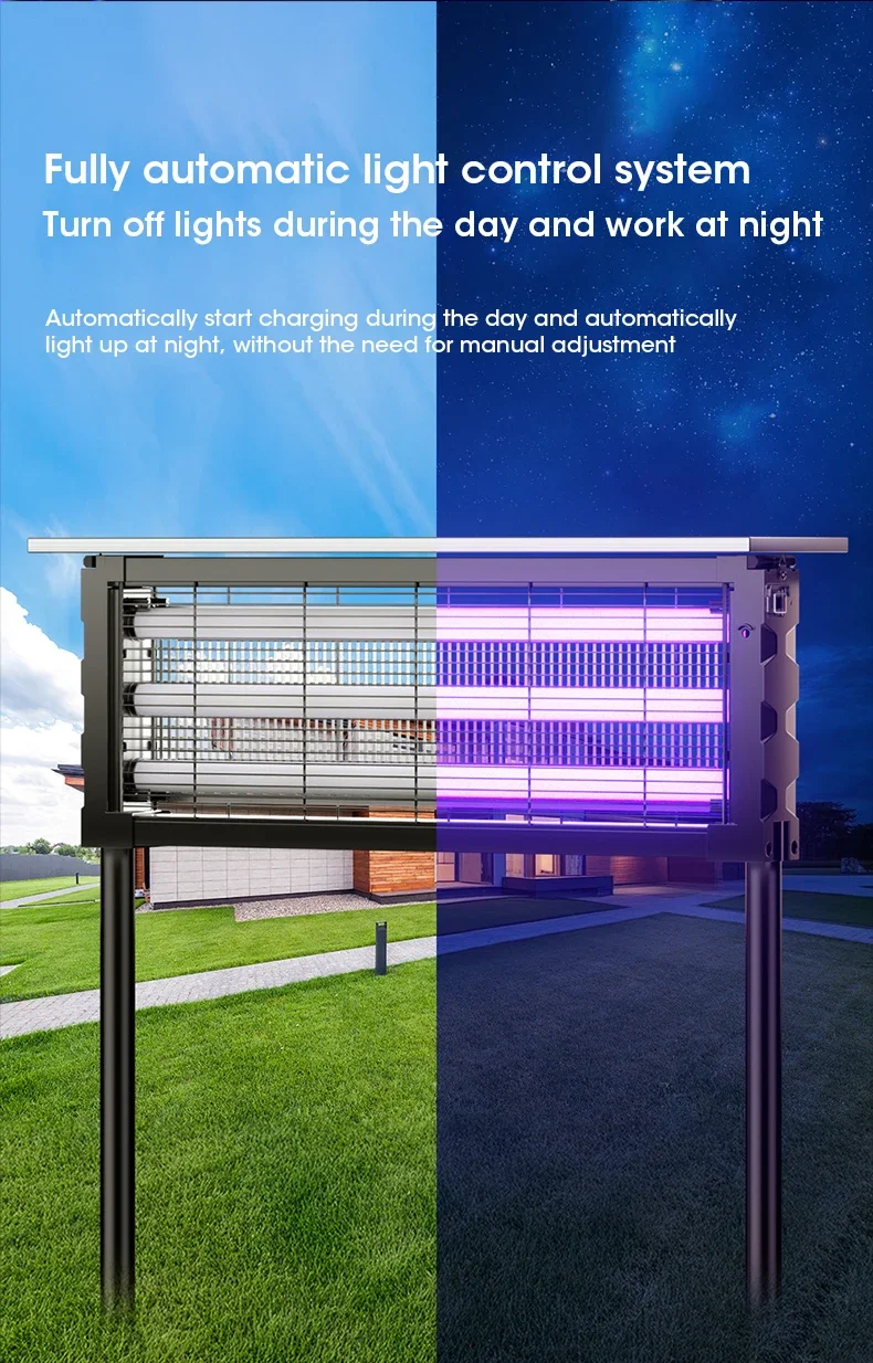 Solar Mosquito Killer Lamp with Light, 395nm UV+Carbon Mesh, IPX5 Waterproof, USB/Solar Rechargeable, 10Y, for Garden/Patio