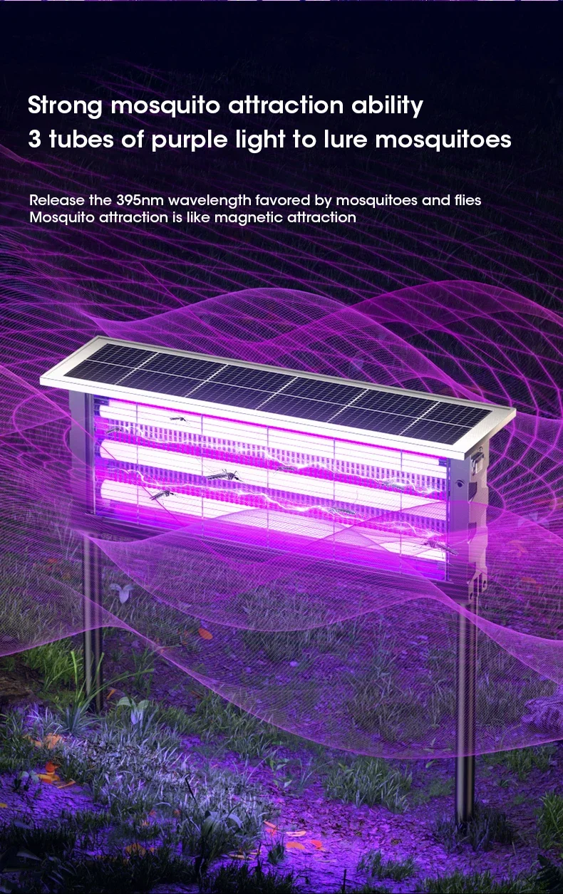 Solar Mosquito Killer Lamp with Light, 395nm UV+Carbon Mesh, IPX5 Waterproof, USB/Solar Rechargeable, 10Y, for Garden/Patio