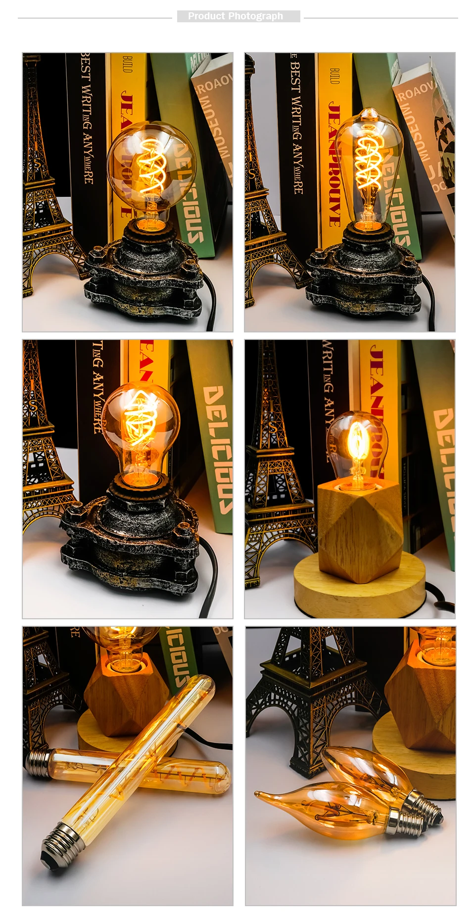 E14 E27 Spiral Light G80 G95 G125 LED Filament Bulb 220V 4W 2200K Retro Vintage Lamps Decorative Lighting Dimmable Edison Lamp