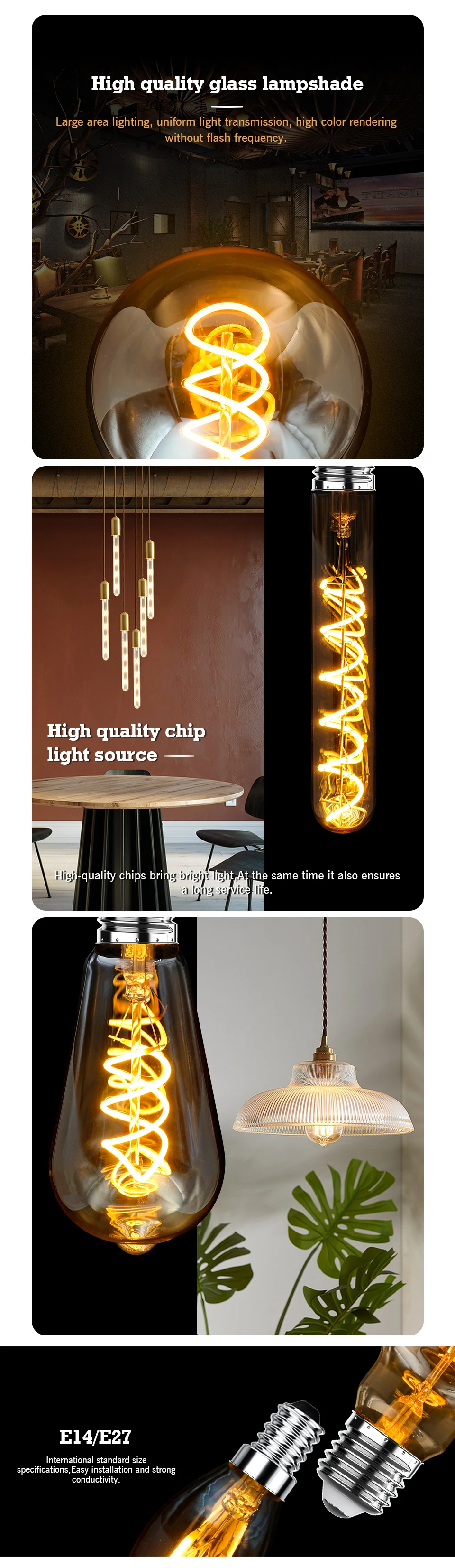 E14 E27 Spiral Light G80 G95 G125 LED Filament Bulb 220V 4W 2200K Retro Vintage Lamps Decorative Lighting Dimmable Edison Lamp