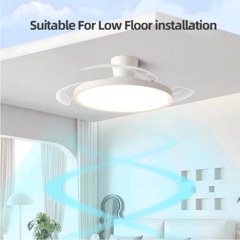 Modern Ultra-Thin Invisible Ceiling Fan LED Light Electric Fan 3 Folding Blades Pendant Light Kitchen Dining Room Office AC220V