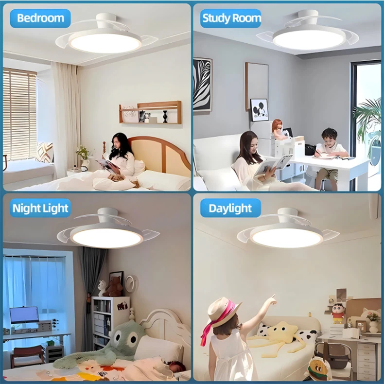 Modern Ultra-Thin Invisible Ceiling Fan LED Light Electric Fan 3 Folding Blades Pendant Light Kitchen Dining Room Office AC220V