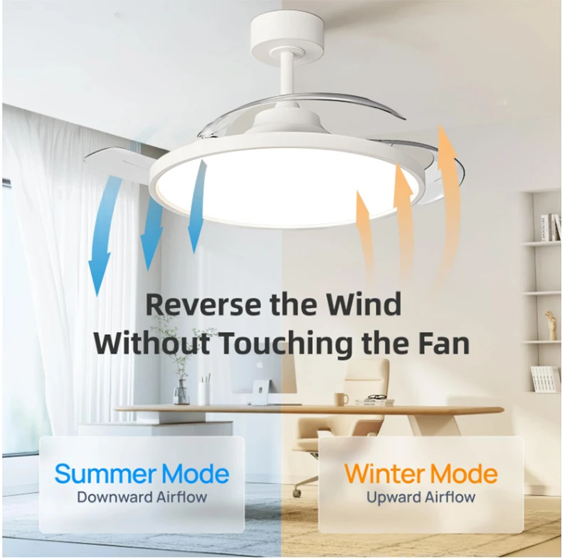 Modern Ultra-Thin Invisible Ceiling Fan LED Light Electric Fan 3 Folding Blades Pendant Light Kitchen Dining Room Office AC220V