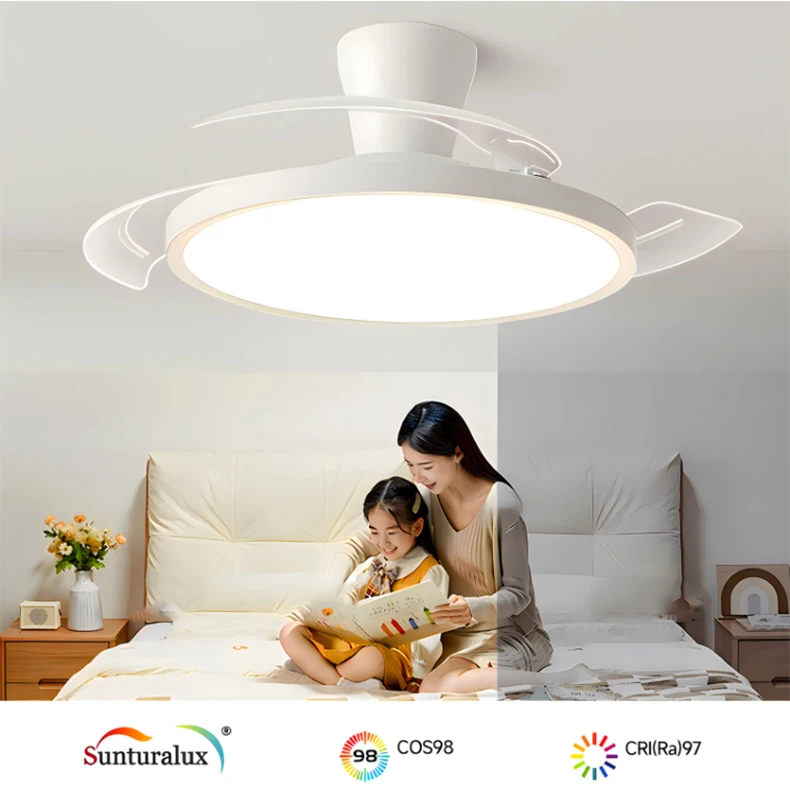 Modern Ultra-Thin Invisible Ceiling Fan LED Light Electric Fan 3 Folding Blades Pendant Light Kitchen Dining Room Office AC220V