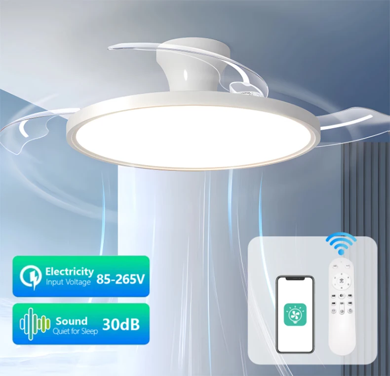 Modern Ultra-Thin Invisible Ceiling Fan LED Light Electric Fan 3 Folding Blades Pendant Light Kitchen Dining Room Office AC220V