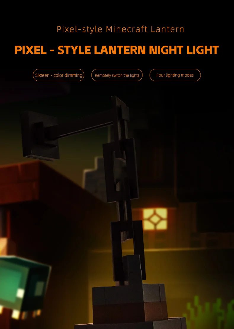 Pixel Style Night Light Portable Lantern Tabletop Ornament 16 Colors Lantern DIY Interior Decoration Festival Atmosphere Light