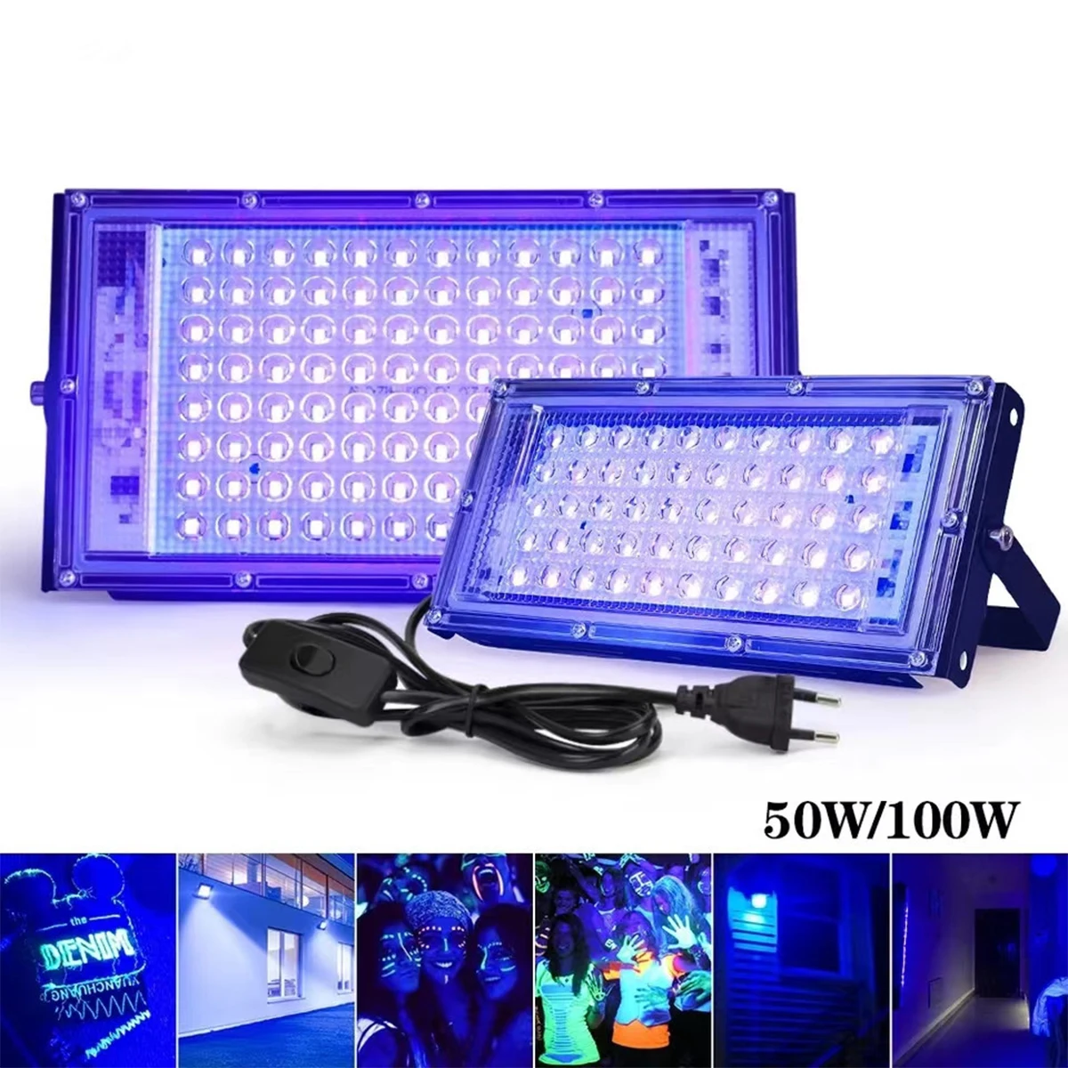 Led Uv Floodlight 50w 100w 395nm Ultraviolet Plug 240v Stage Blacklight 400nm Light Lights Germicidal Lamp Bulb Bar Outdoor Room