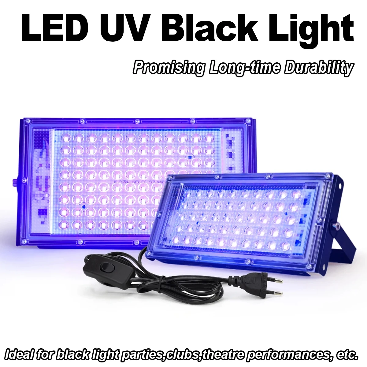 Led Uv Floodlight 50w 100w 395nm Ultraviolet Plug 240v Stage Blacklight 400nm Light Lights Germicidal Lamp Bulb Bar Outdoor Room