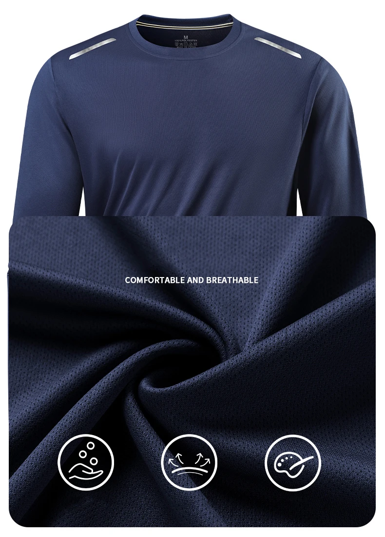 Reflective Sport Gym T Shirt Men Quick Dry Running Bodybuilding Shirts Men Long Sleeve Fitness Pullover Top Spring Autumn