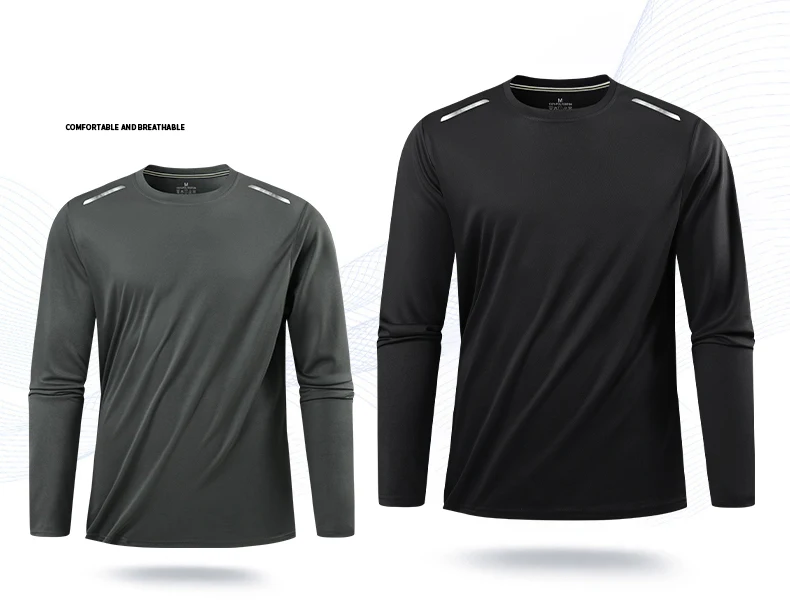 Reflective Sport Gym T Shirt Men Quick Dry Running Bodybuilding Shirts Men Long Sleeve Fitness Pullover Top Spring Autumn