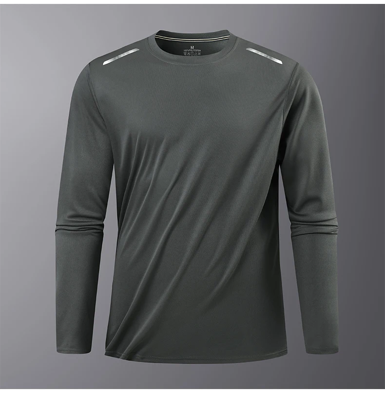 Reflective Sport Gym T Shirt Men Quick Dry Running Bodybuilding Shirts Men Long Sleeve Fitness Pullover Top Spring Autumn