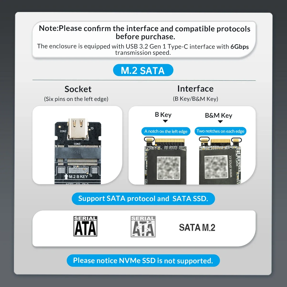 ORICO M.2 NVMe SATA SSD Enclosure Tool-Free USB External 10Gbps M.2 NVMe to USB Adapter Support UASP for PCIe NVMe and SATA SSD