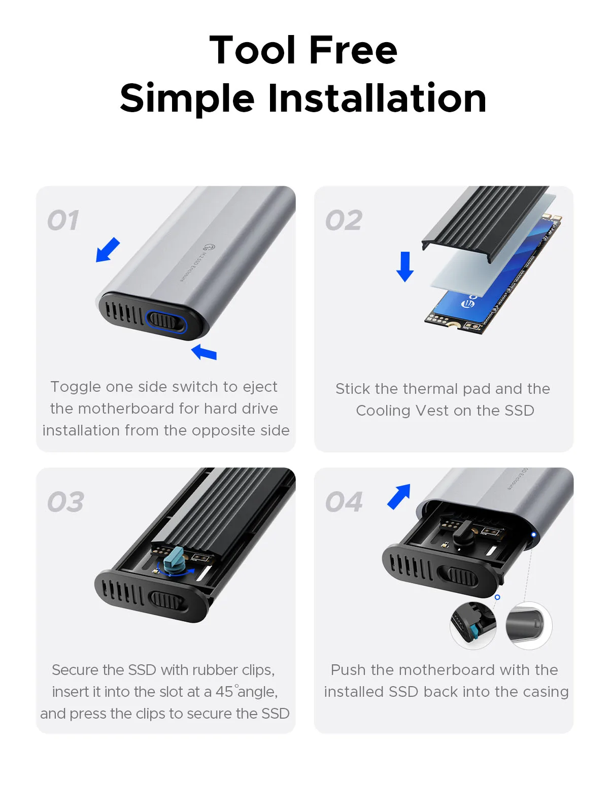 ORICO M.2 NVMe SATA SSD Enclosure Tool-Free USB External 10Gbps M.2 NVMe to USB Adapter Support UASP for PCIe NVMe and SATA SSD