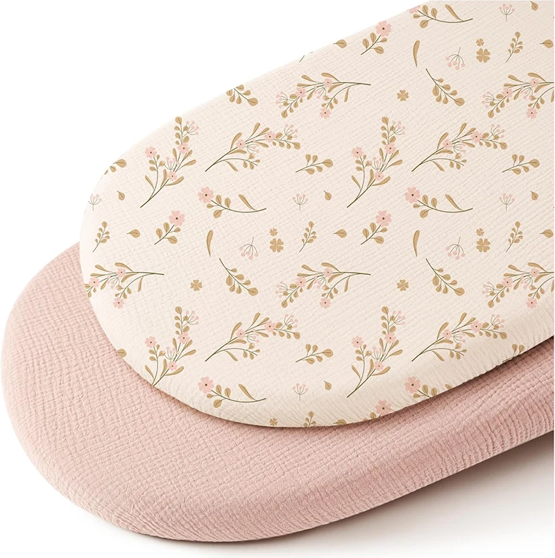 2PCS Baby Fitted Bassinet Sheet Newborn Changing Pad Cover Solid Printed Breathable Crib Fitted Sheets Cradles Mattress Cover