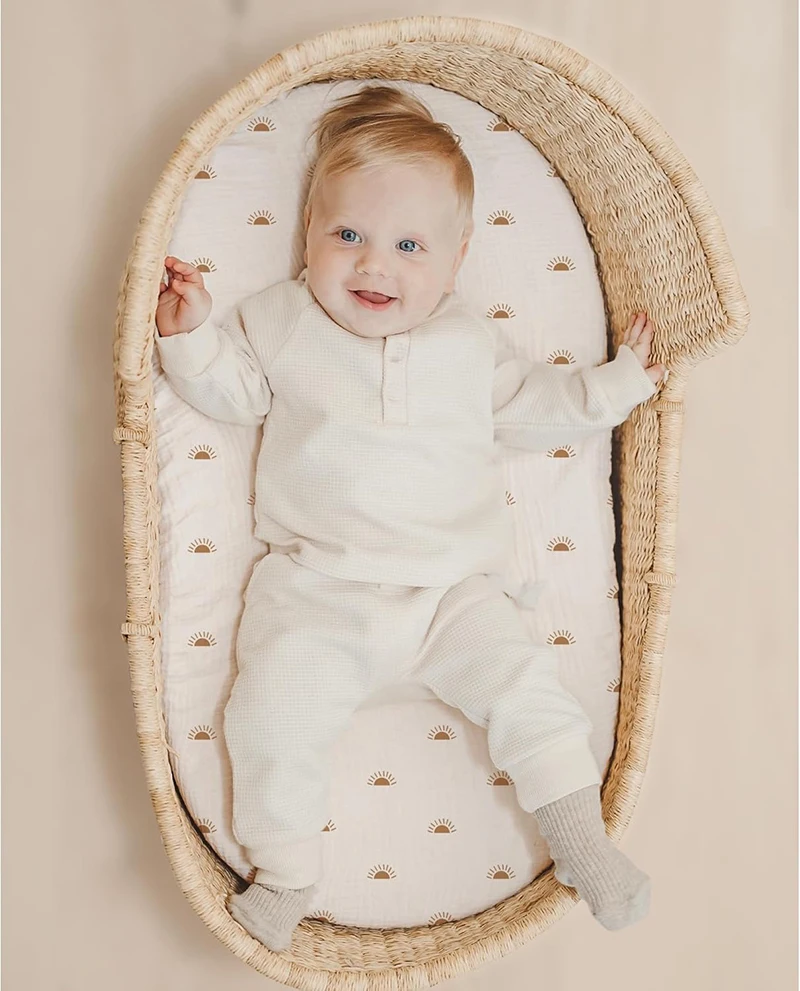 2PCS Baby Fitted Bassinet Sheet Newborn Changing Pad Cover Solid Printed Breathable Crib Fitted Sheets Cradles Mattress Cover