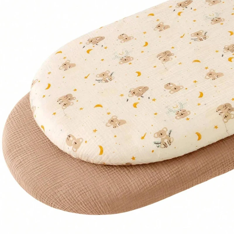 2PCS Baby Fitted Bassinet Sheet Newborn Changing Pad Cover Solid Printed Breathable Crib Fitted Sheets Cradles Mattress Cover