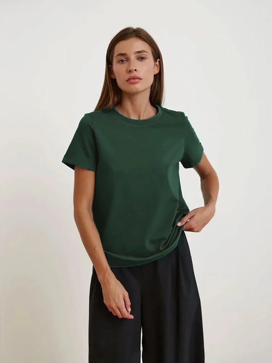 Bornladies Summer 100% Cotton Women's T-shirt Bottoming Basic Fashionable Solid Lady Short Sleeve Loose Tops Shirts 230g/㎡ Tops