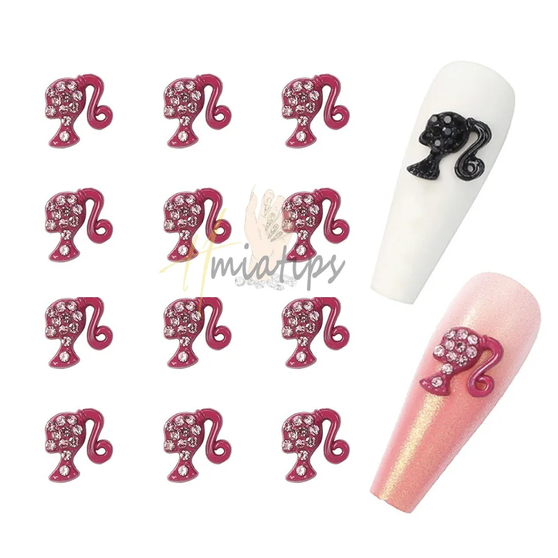 10pcs Nail Charms Hot Pink Doll Cartoon Design DIY Glitter 3D Nail Art Decorations Jewelry Crafts Rhinestone Accessories