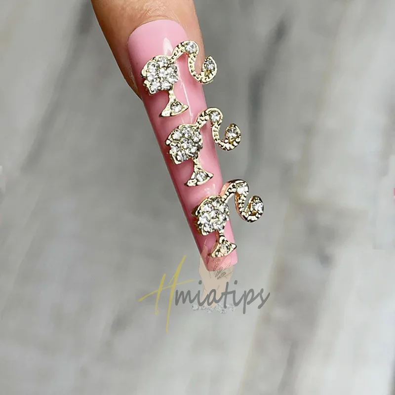 10pcs Nail Charms Hot Pink Doll Cartoon Design DIY Glitter 3D Nail Art Decorations Jewelry Crafts Rhinestone Accessories