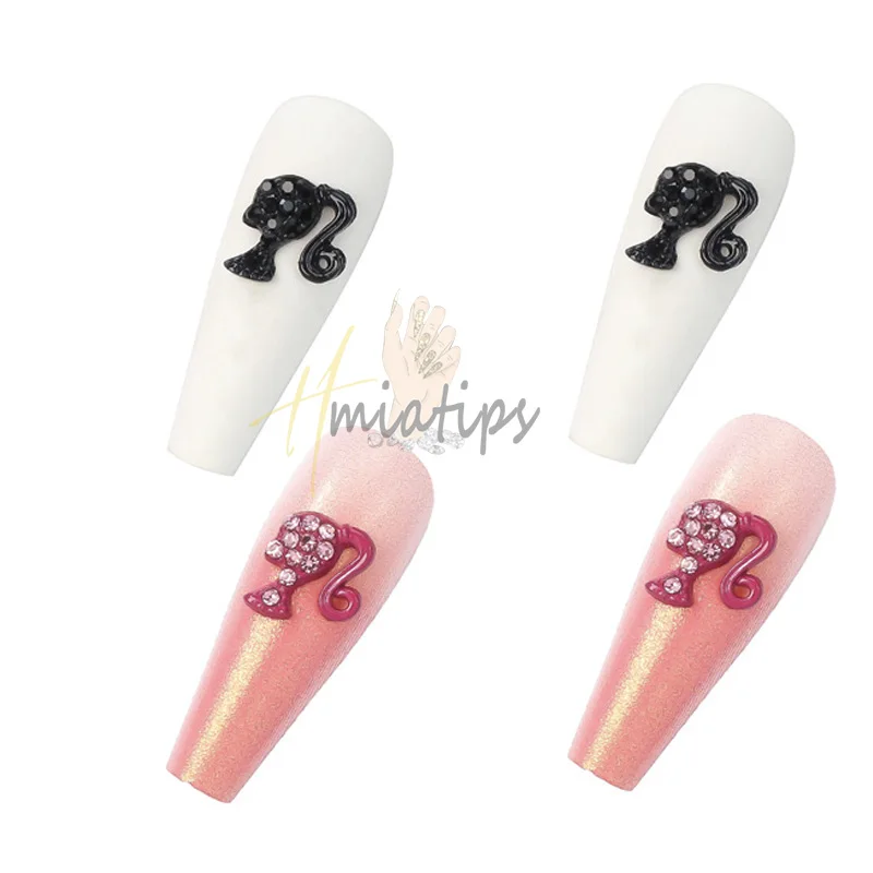 10pcs Nail Charms Hot Pink Doll Cartoon Design DIY Glitter 3D Nail Art Decorations Jewelry Crafts Rhinestone Accessories