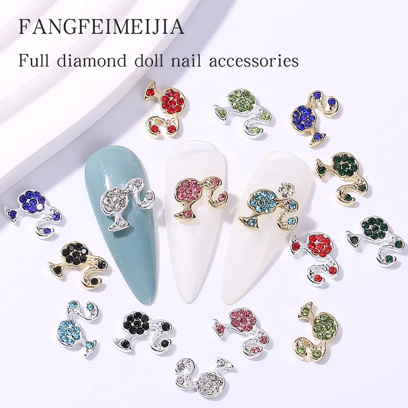 10pcs Nail Charms Hot Pink Doll Cartoon Design DIY Glitter 3D Nail Art Decorations Jewelry Crafts Rhinestone Accessories