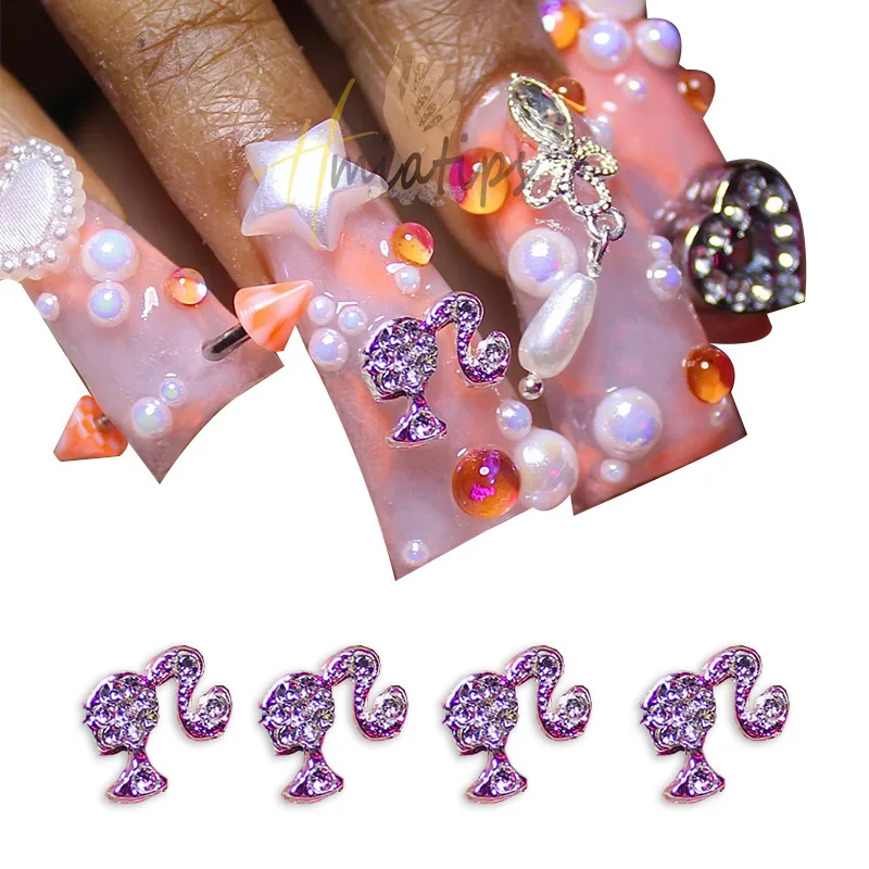 10pcs Nail Charms Hot Pink Doll Cartoon Design DIY Glitter 3D Nail Art Decorations Jewelry Crafts Rhinestone Accessories