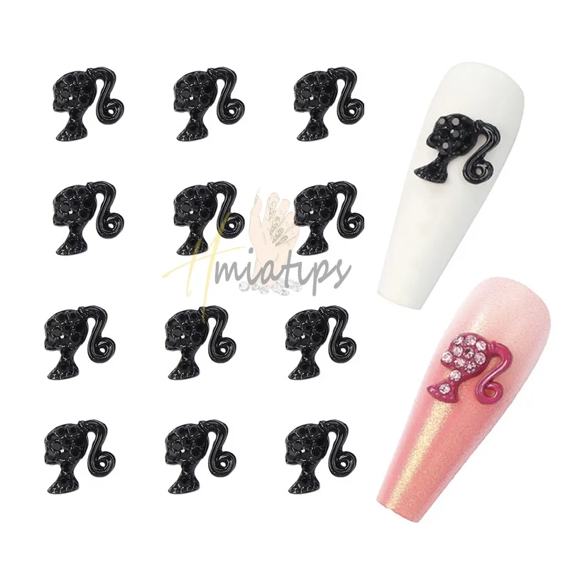 10pcs Nail Charms Hot Pink Doll Cartoon Design DIY Glitter 3D Nail Art Decorations Jewelry Crafts Rhinestone Accessories