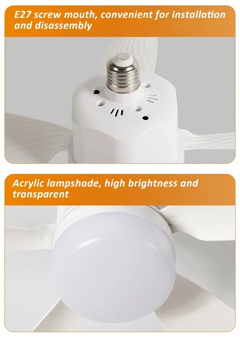 16 Inch 2-in-1 Ceiling Fan with Light Remote Control Fan Lights Dimmable E27 Socket Bedroom Living Room Kitchen Office Bathroom