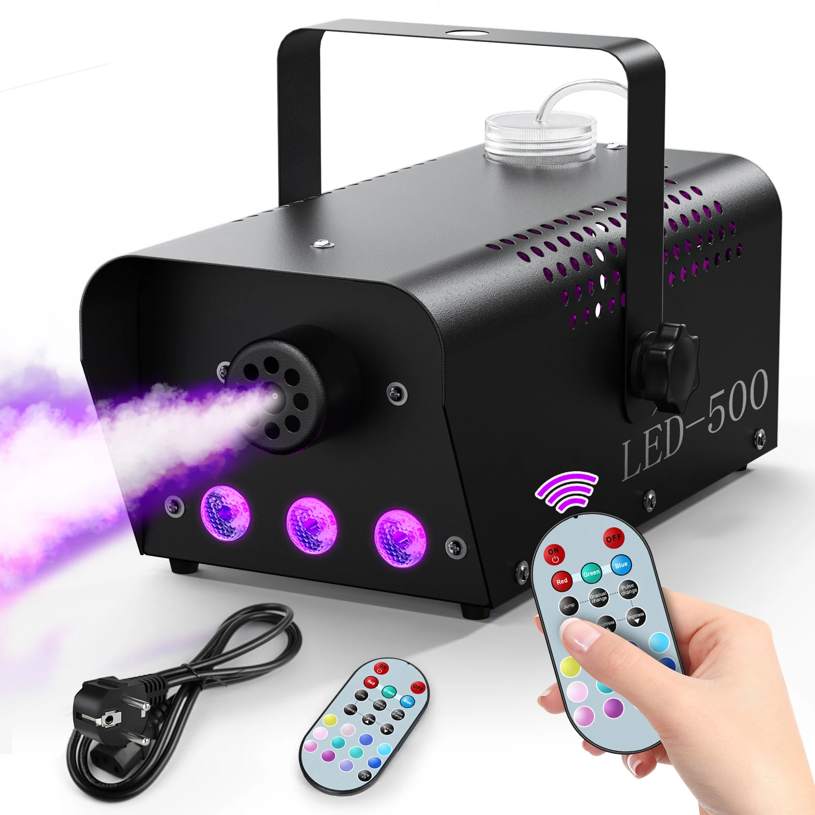 U'King 500W Smoke Machine RGB 3 LED Mixed Color Fog Machine with Remote Control Stage Smoke Ejector for DJ Halloween Christmas