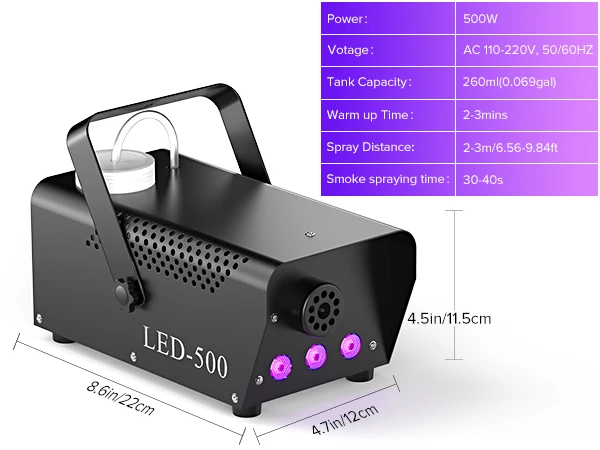 U'King 500W Smoke Machine RGB 3 LED Mixed Color Fog Machine with Remote Control Stage Smoke Ejector for DJ Halloween Christmas