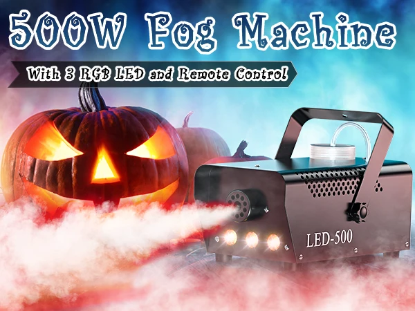 U'King 500W Smoke Machine RGB 3 LED Mixed Color Fog Machine with Remote Control Stage Smoke Ejector for DJ Halloween Christmas