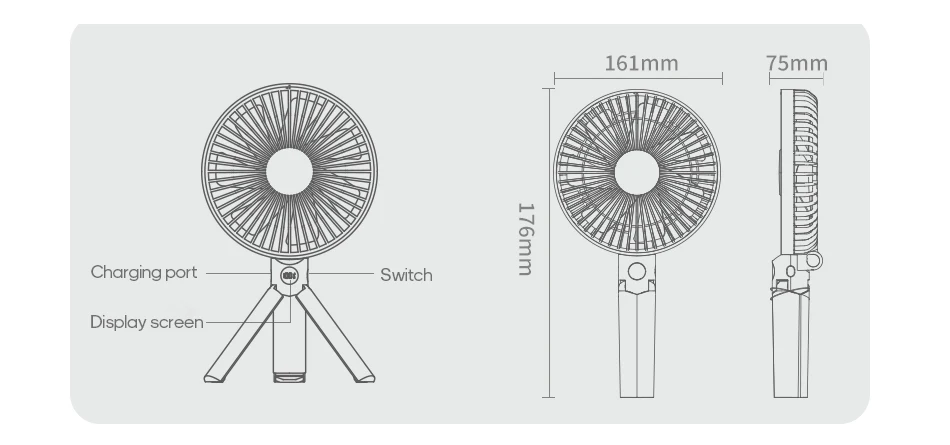 New Foldable Tripod Handheld Fan 3000mAh 4-Speed Rechargeable Fan LED Digital Display Portable Fan for Outdoor Travel Camping