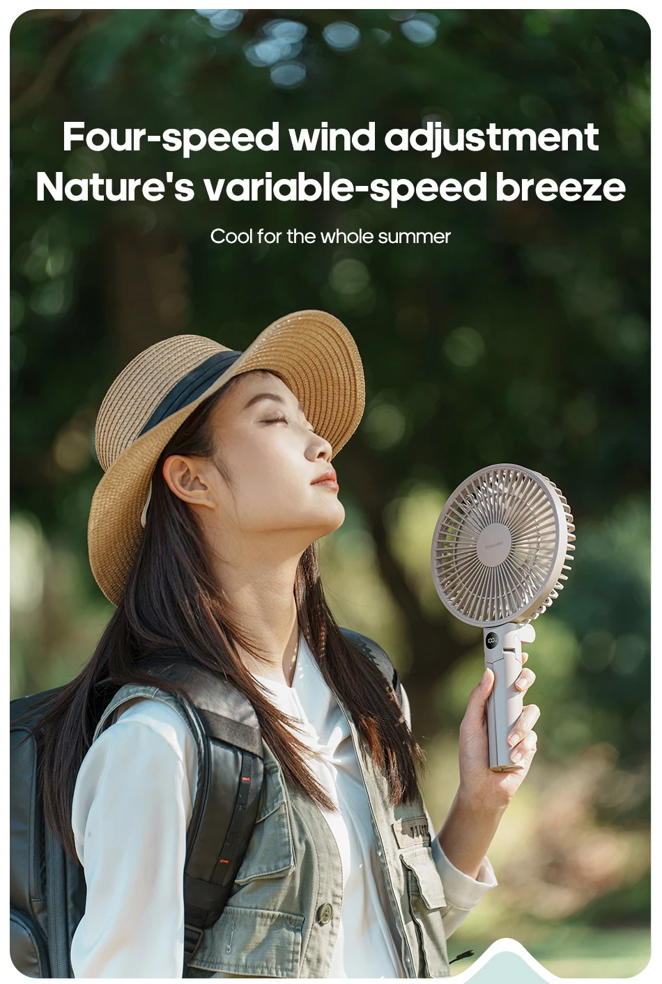 New Foldable Tripod Handheld Fan 3000mAh 4-Speed Rechargeable Fan LED Digital Display Portable Fan for Outdoor Travel Camping