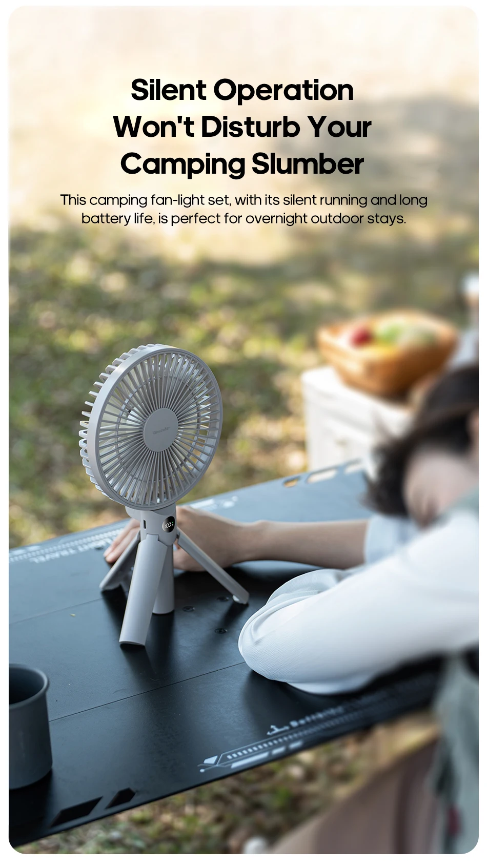New Foldable Tripod Handheld Fan 3000mAh 4-Speed Rechargeable Fan LED Digital Display Portable Fan for Outdoor Travel Camping