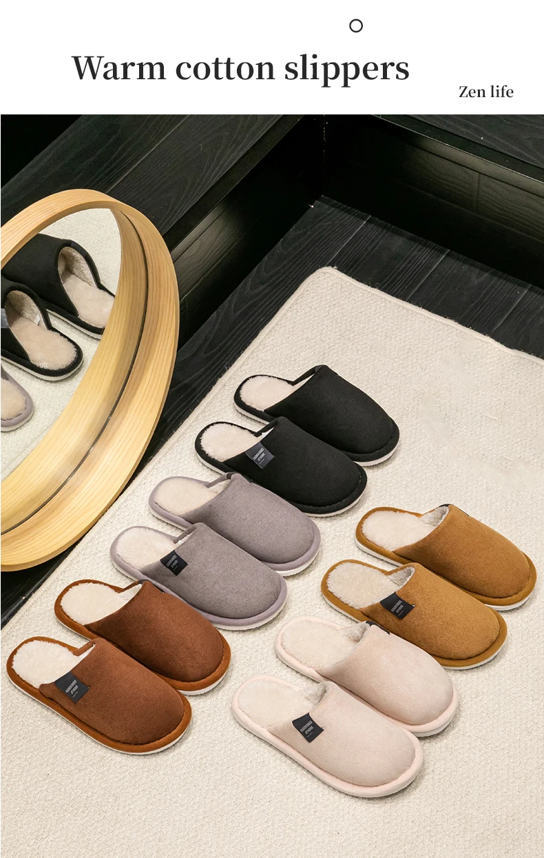 Winter Warm Slippers Men House Non Slip Soft Shoes Comfortable Flat Heel Home Indoor Bedroom Plush Slippers Bedroom Female Shoes