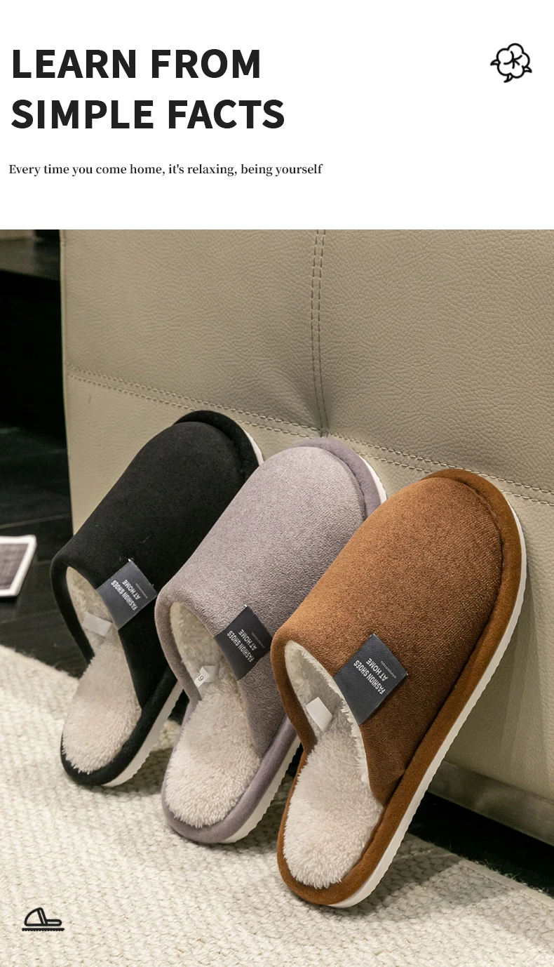 Winter Warm Slippers Men House Non Slip Soft Shoes Comfortable Flat Heel Home Indoor Bedroom Plush Slippers Bedroom Female Shoes