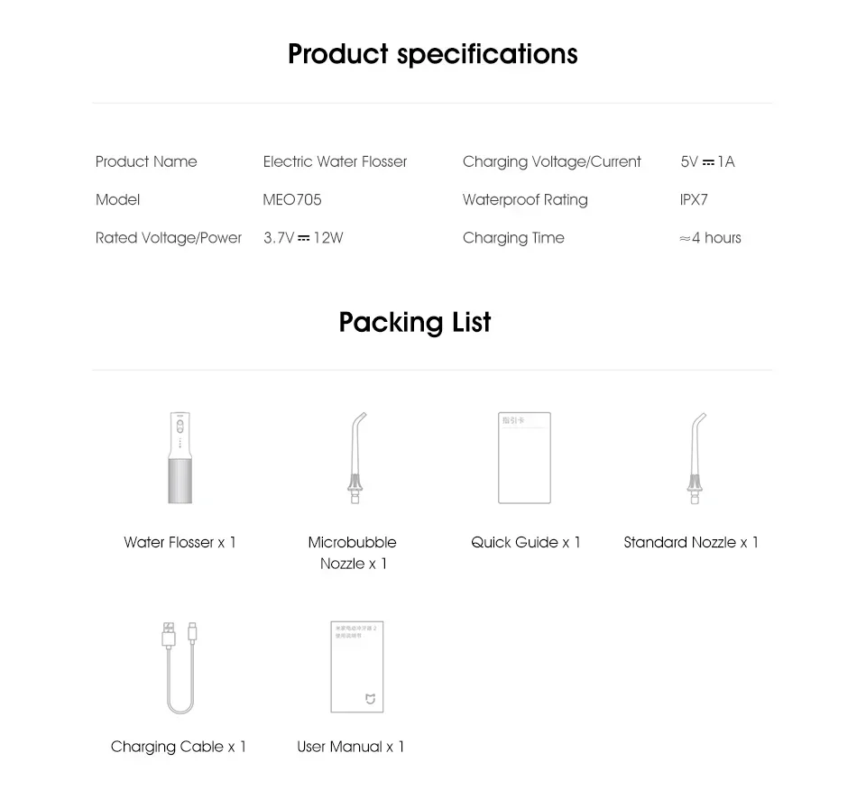 Xiaomi Mijia Oral Irrigator 2, Portable Electric Water Flosser 200ml Type-C Charge 3 Modes for Teeth/Gum Cleaning 2 Nozzles