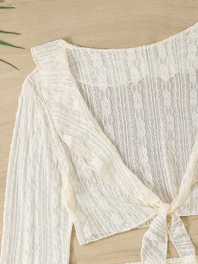 2026 Sexy Four-piece Women Swimsuit Long-sleeve Cover-up Swimwear Summer Solid Bikini Set Brazilian Beachwear Party bathing suit