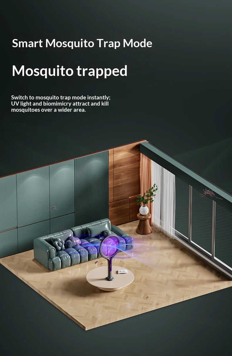 Rotating Head Bug Zapper Racket Rechargeable Electric Fly Swatter Fly Killer and Mosquito Trap Lamp for Indoor and Outdoor