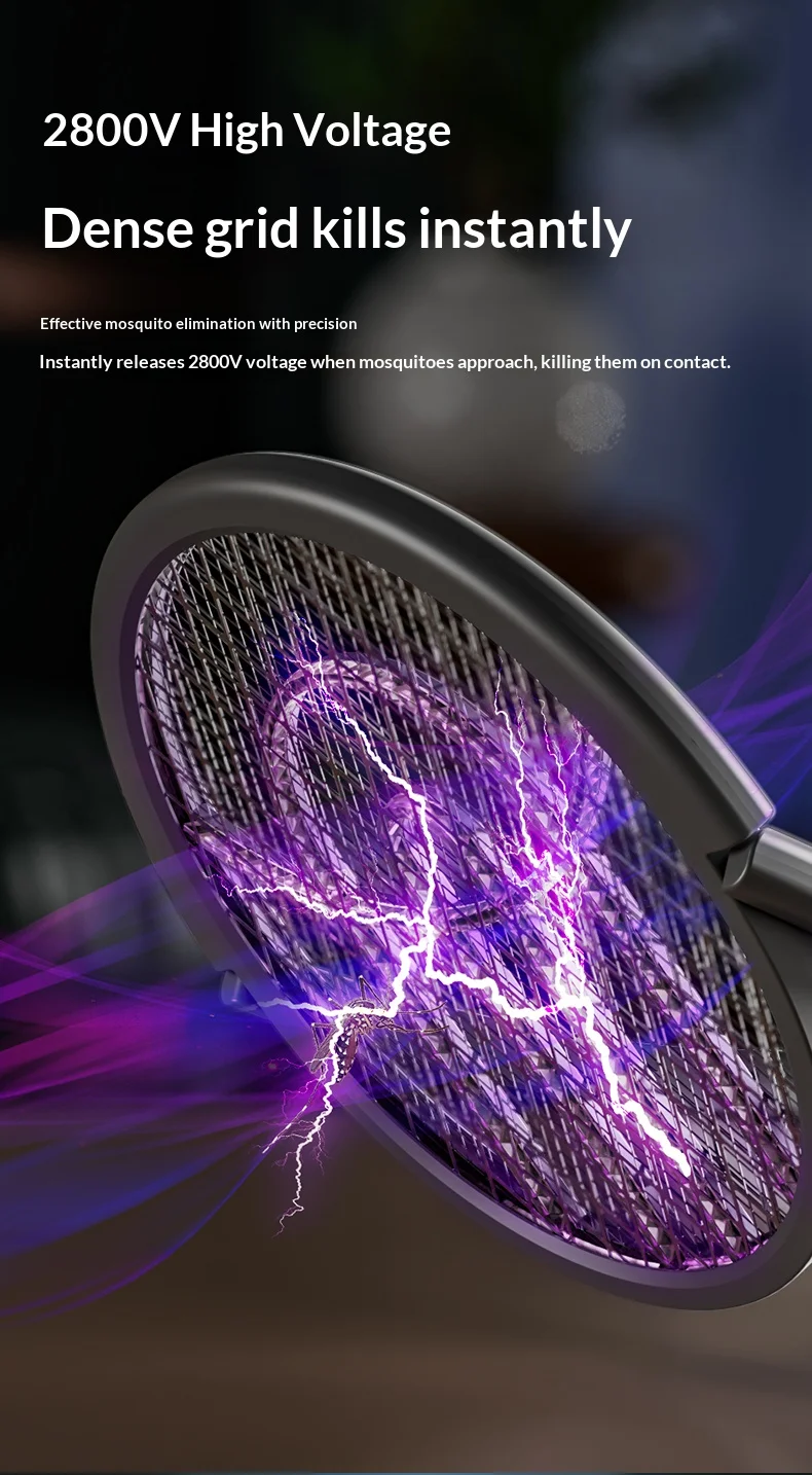 Rotating Head Bug Zapper Racket Rechargeable Electric Fly Swatter Fly Killer and Mosquito Trap Lamp for Indoor and Outdoor