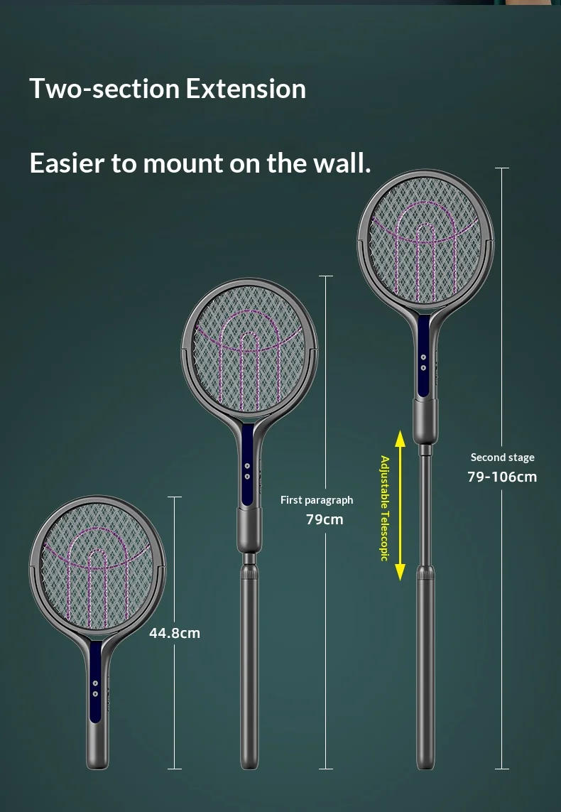 Rotating Head Bug Zapper Racket Rechargeable Electric Fly Swatter Fly Killer and Mosquito Trap Lamp for Indoor and Outdoor