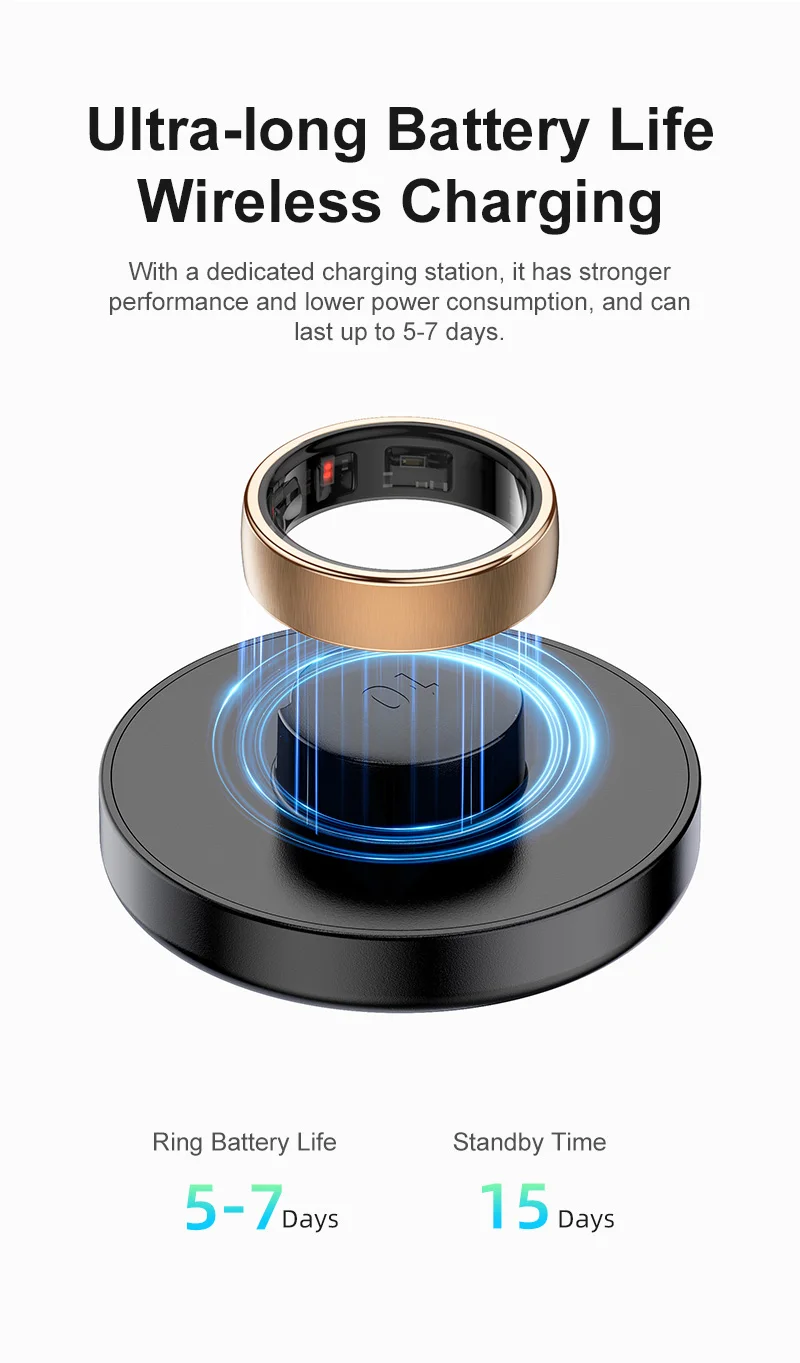 Uhoofit R10 Smart Ring with Charging Dock Men Women Health Sleep Heart Rate Monitoring IP68 & 5ATM Waterproof Multi-sport Mode