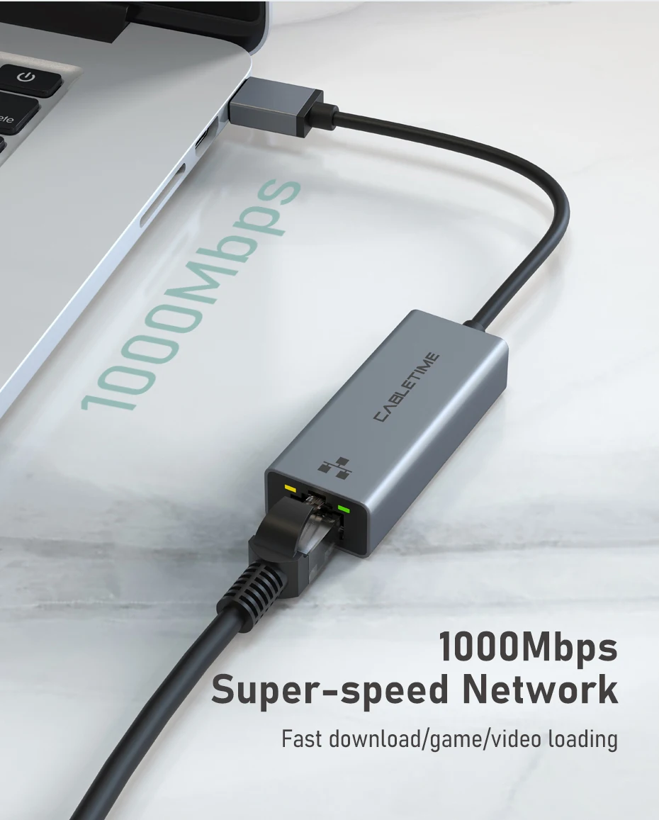 CABLETIME USB Ethernet Adapter 100/1000 Mbps USB 3.0 RJ45 Network Card for Macbook Laptop Internet Adapter RJ45 Adapter