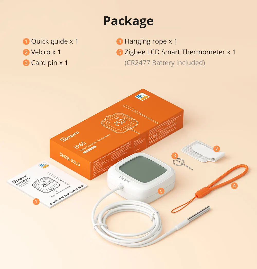 SONOFF SNZB-02LD Zigbee3.0 LCD Smart Thermometer with Probe IP65 Waterproof for Fridge Pool Fish tank Wine Cellar via ZBBridge-P
