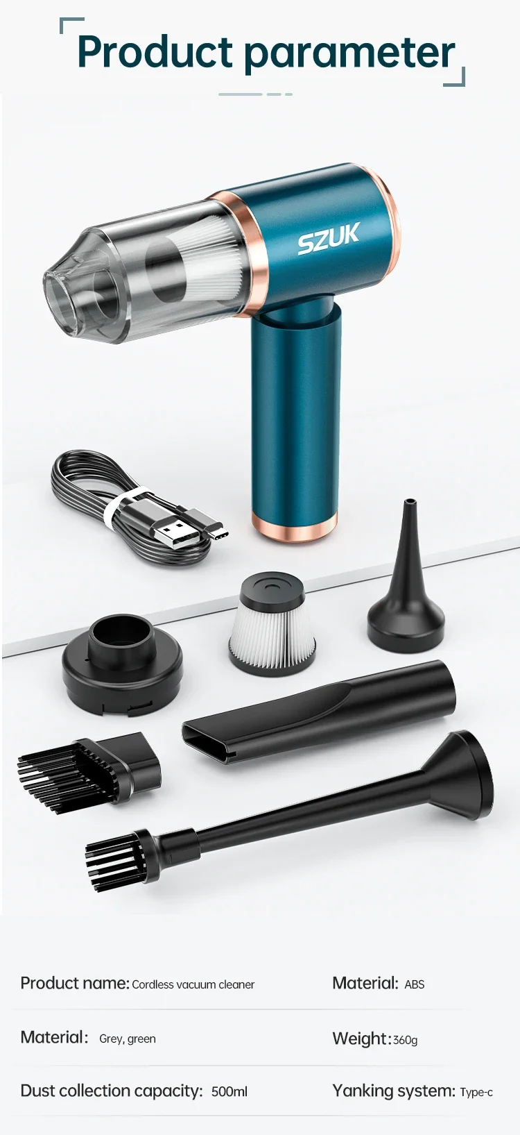 SZUK Portable Car Vacuum Cleaner 165000Pa Powerful Wireless Vacuum Cleaner Strong Suction Handheld Mini Vacuum Cleaner for Car