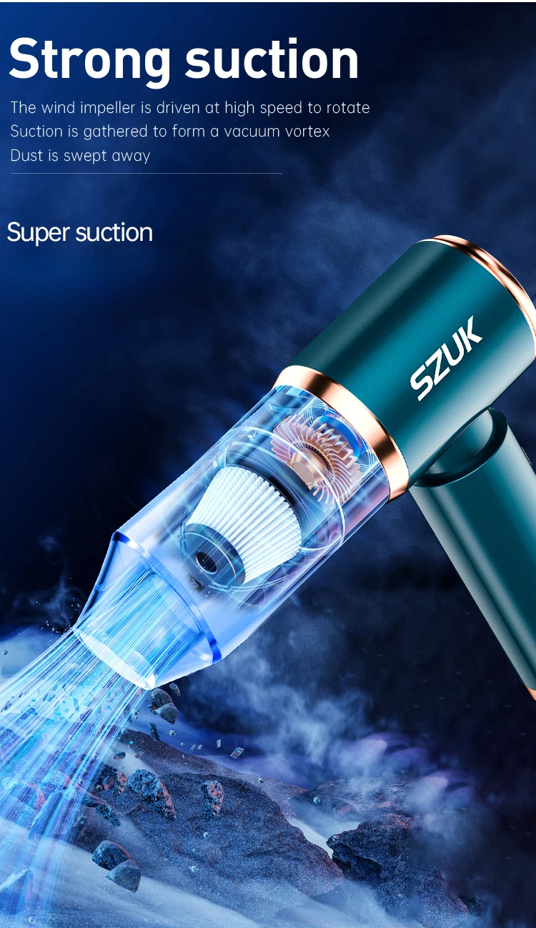 SZUK Portable Car Vacuum Cleaner 165000Pa Powerful Wireless Vacuum Cleaner Strong Suction Handheld Mini Vacuum Cleaner for Car