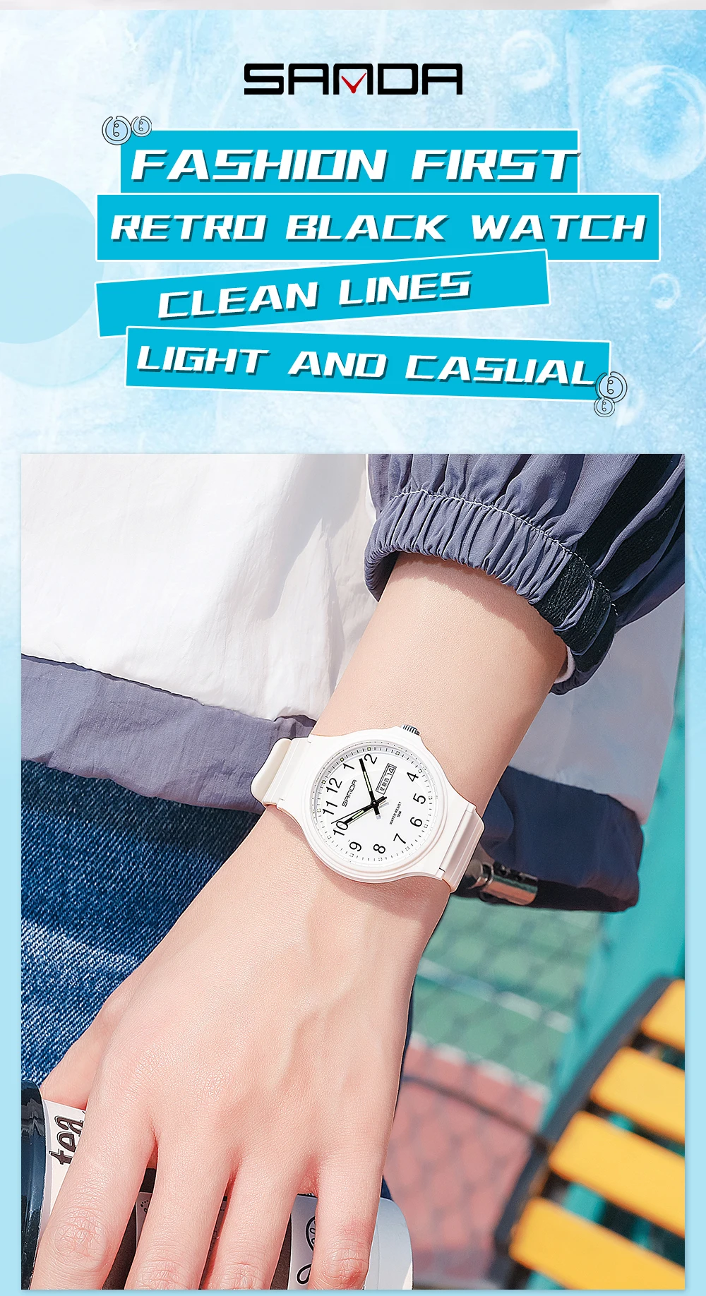 Fashion Sanda Top Brand Calenda Quartz Watch Minimalism Style Ladies Wristwatch Simple Black White Waterproof Watch Clock Reloj